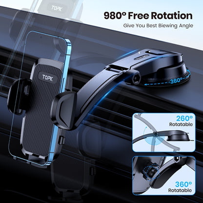 [Upgraded Phone Holder] Upgraded Handsfree Car Phone Holder Mount | Phone Holder for Car Dashboard | Compatible with iPhone Android