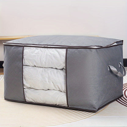[Large Storage Bag] Large Non-Woven Fabric Clothes Storage Organizer Bag | Clear View Window & Secure Zipper Closure | Multi-Purpose Garment Protector for Blankets, Comforters, Seasonal Clothing Storage, Under-Bed Storage