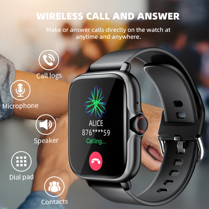 1.83'' Full Touch Screen Smart Watch • Message Alerts, Call Answering • Sports Pedometer, Health Monitoring • Compatible with iPhone/Android • Alloy Body, Silicone Strap • DESERTCAT - Ideal Gift for Birthdays