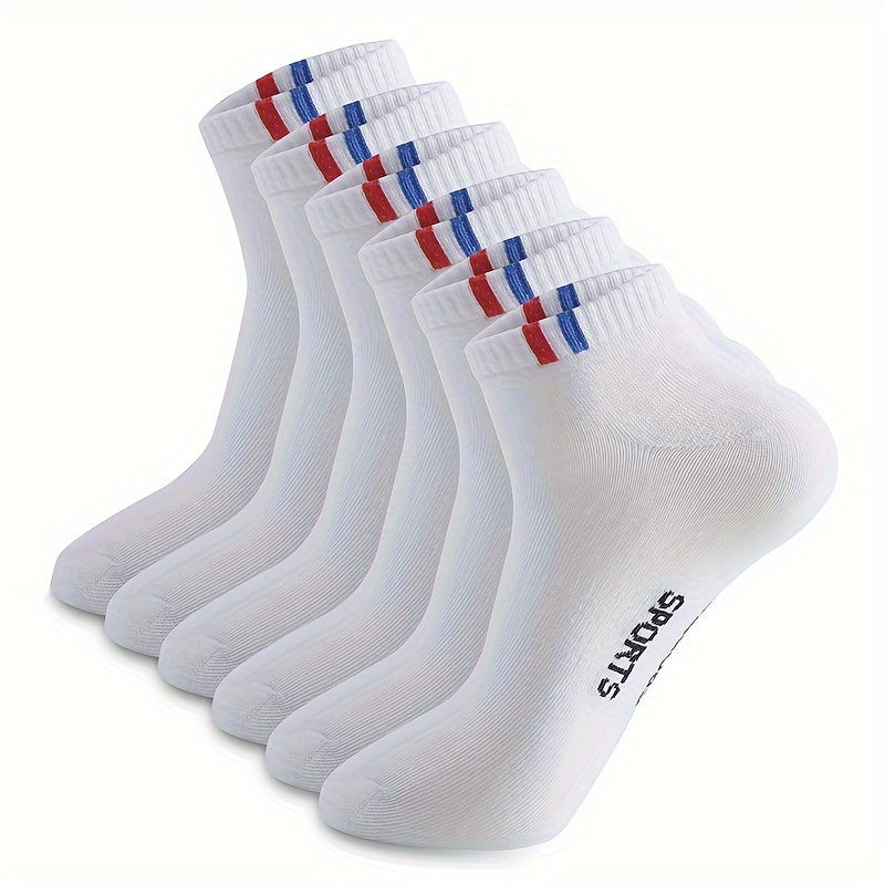 6-Pack Minimalist Casual Letter Mid-Calf Socks, Breathable Business Men's Socks