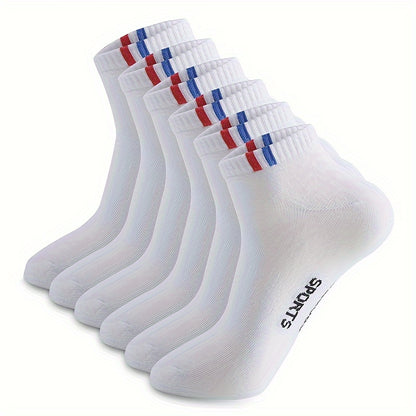 6-Pack Minimalist Casual Letter Mid-Calf Socks, Breathable Business Men's Socks