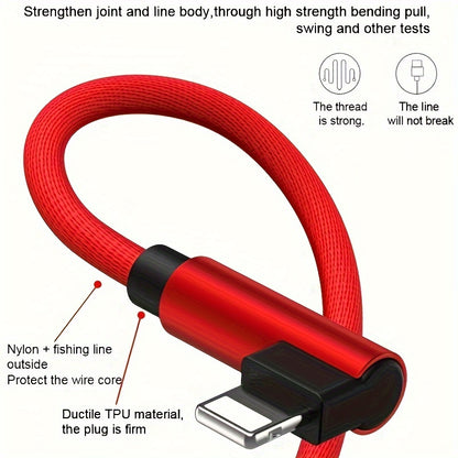 [Fast L-Shaped USB Cable] Fast Charging L-Shaped USB Cable for iPhone 14, 13, 12, 11, X, 8, 7, 7 Plus, 6, 6S, 5 and iPad